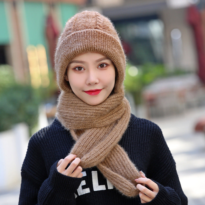 Hat And Scarf All-in-one Women's Winter New Style Plus Velvet And Thickening
